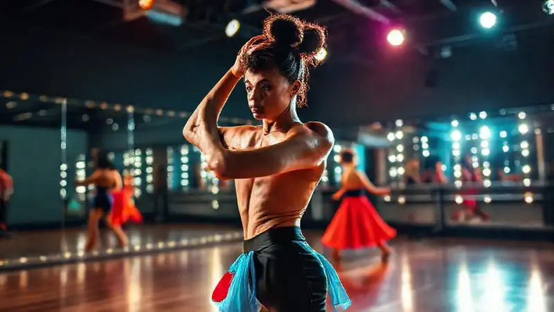 Bailarina preparada en backstage con energía
