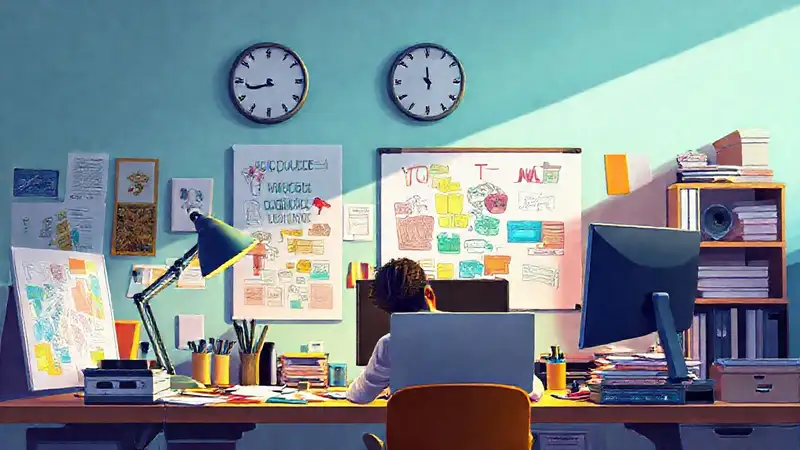 Diseñador enfocado en espacio ordenado y vibrante