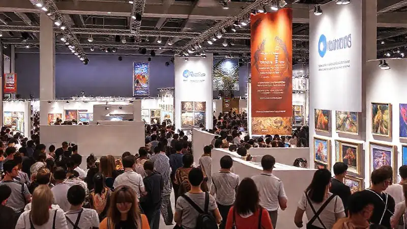 Exhibición artística vibrante y acogedora