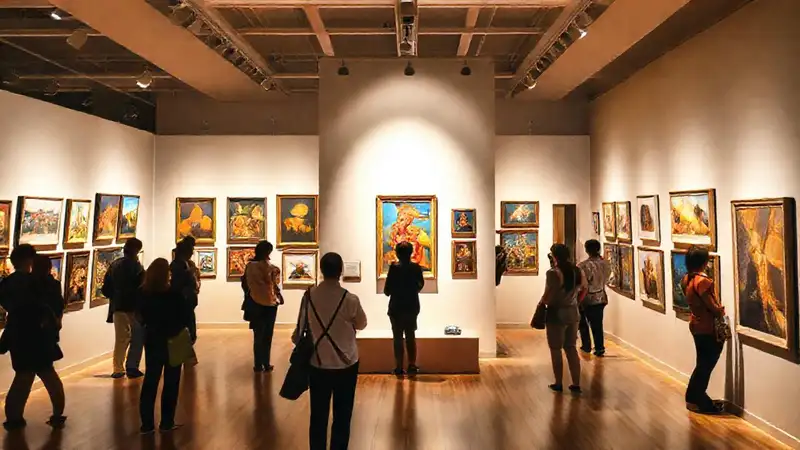 Exhibición artística vibrante en galería moderna