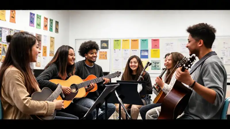 Estudiantes colaboran en clase de música