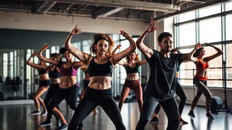Estudiantes bailando energéticamente en gimnasio universitario