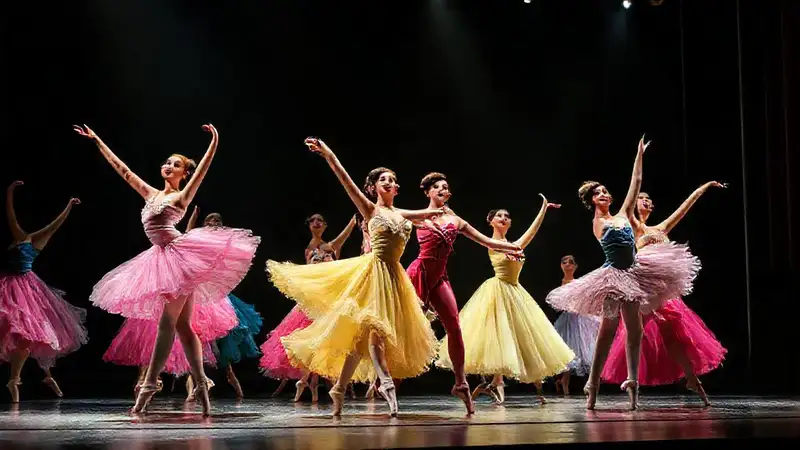 Bailarines elegantes en un escenario vibrante